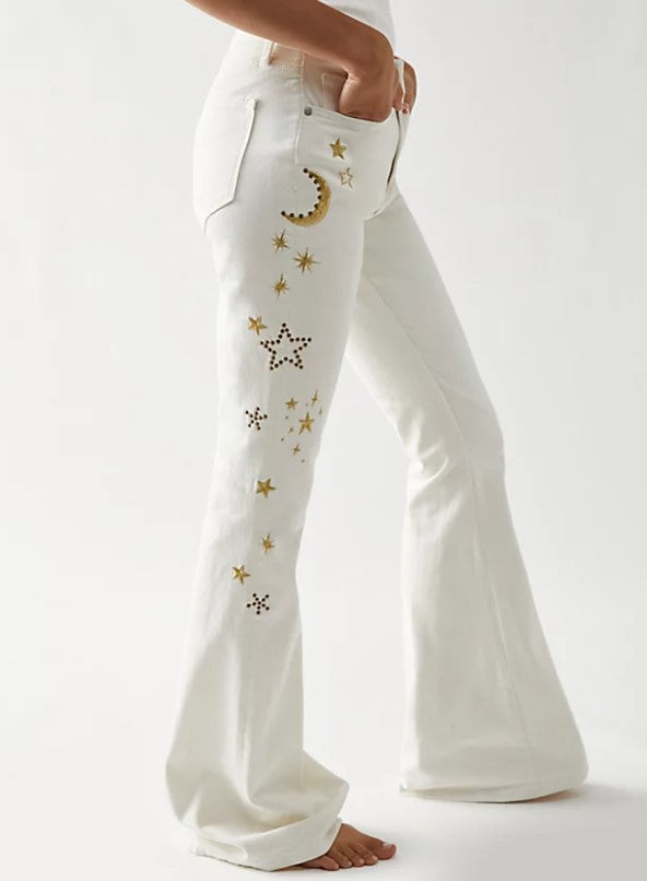 STAR EMBROIDERED FLARE BOOTCUT BELLBOTTOM JEANS W2352PIA