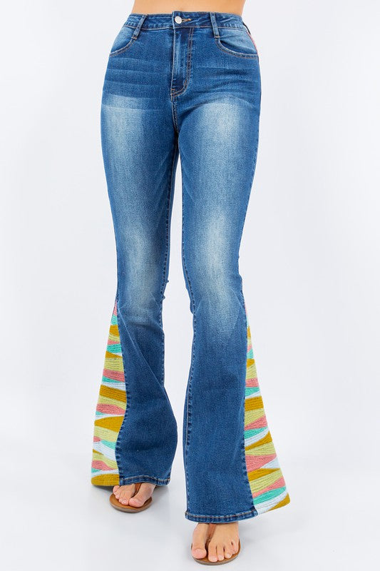 SUNRISE EMBROIDERY BOOTCUT BELLBOTTOM JEANS-W2345PIB