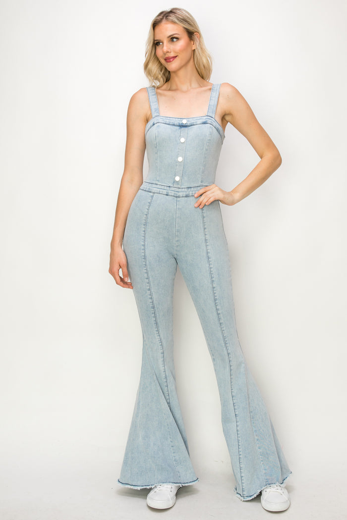 DENIM JUMPSUIT WITH ADJUSTABLE STRAPS W4301RIA