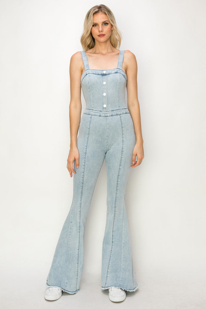 DENIM JUMPSUIT WITH ADJUSTABLE STRAPS W4301RIA