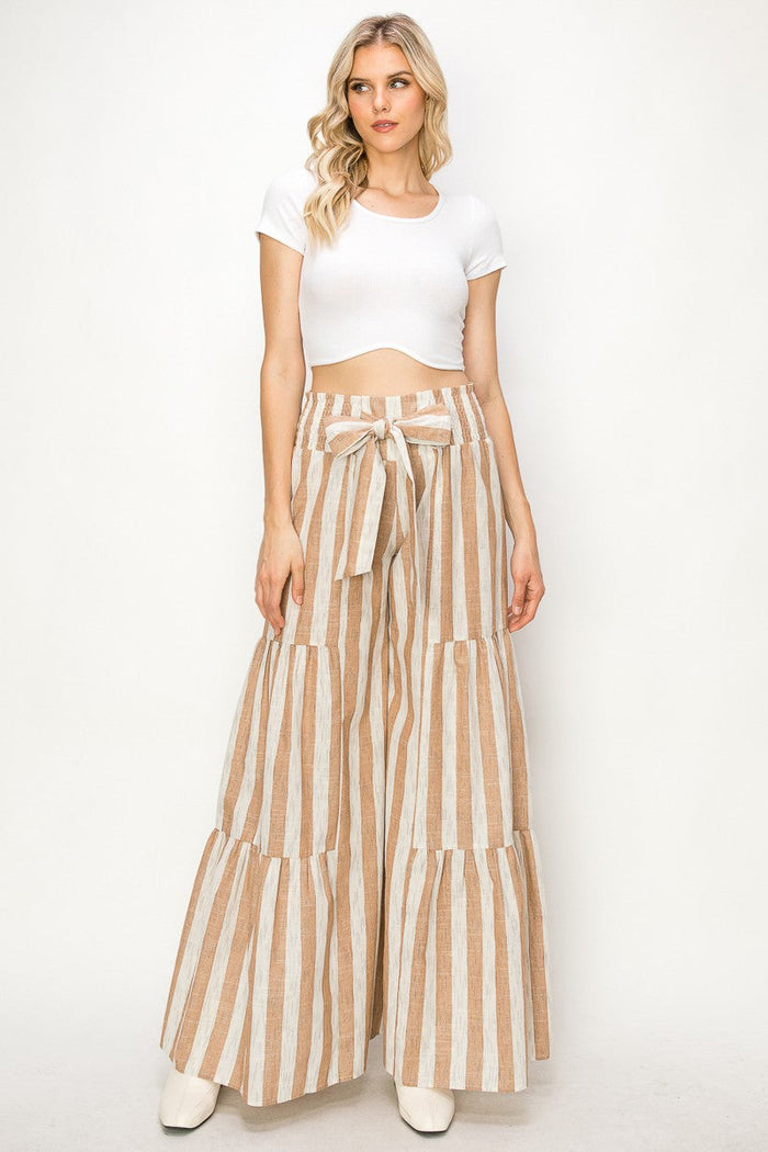 CURVY STRIPED LINEN PALAZZO PANTS W2314PICX