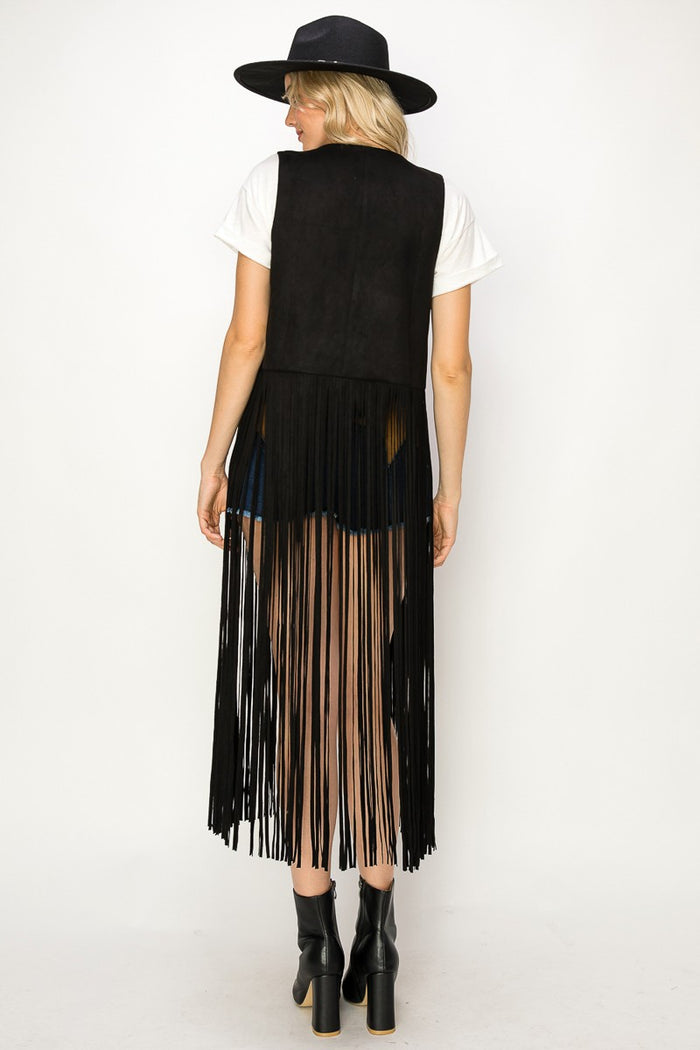 LONG FAUX SUEDE FRINGED VEST W6312JIA