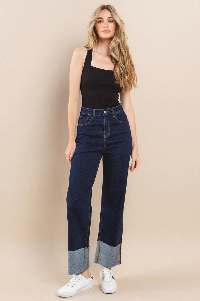 STRAIGHT LEG CUFFED LT DENIM JEANS W2321PIA