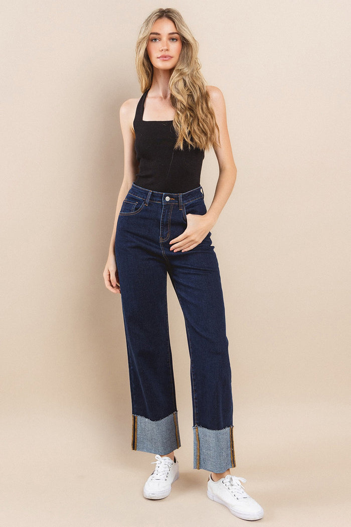 STRAIGHT LEG CUFFED LT DENIM JEANS W2321PIA