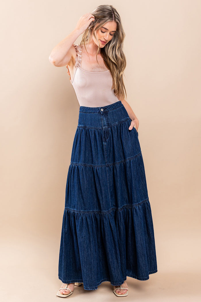 TIERED WIDE SWEEP MAXI SKIRT W5308SIB