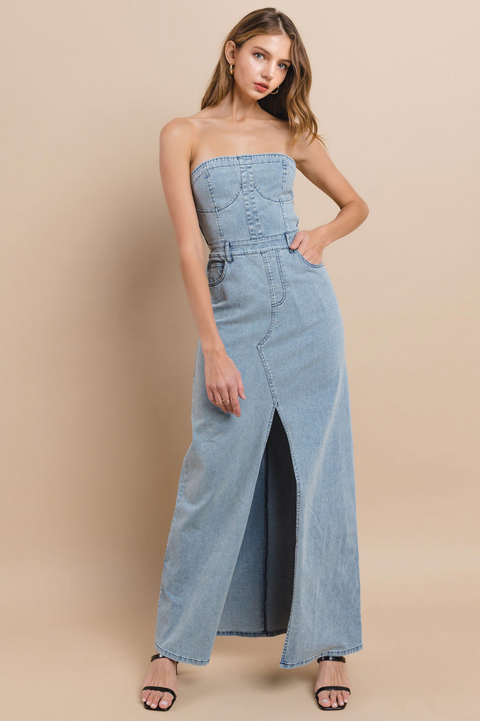 TUBE DENIM MAXI DRESS W3135DIA