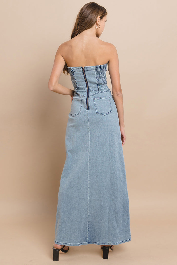 TUBE DENIM MAXI DRESS W3135DIA