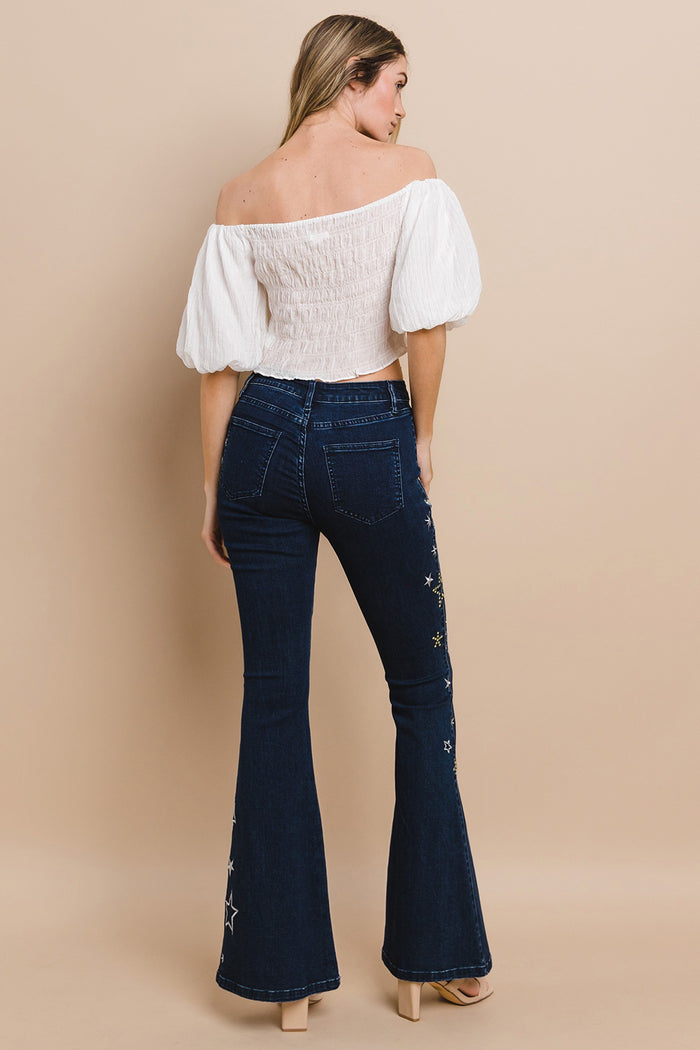 STAR EMBROIDERED FLARE BOOTCUT BELLBOTTOM JEANS W2352PIA