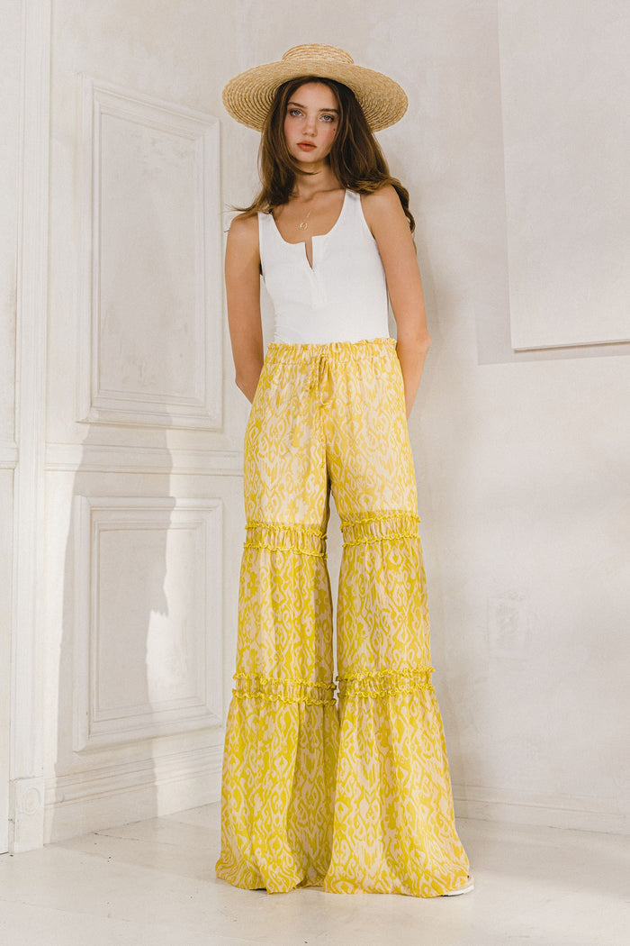 CHIFFON FLORAL PRINT TIERED PALAZZO PANTS W2373PD