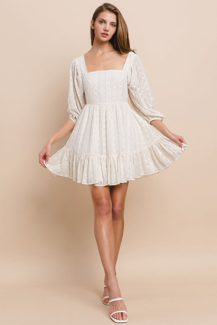 TEXTURED LACE SQUARE MINI DRESS W3053DIA