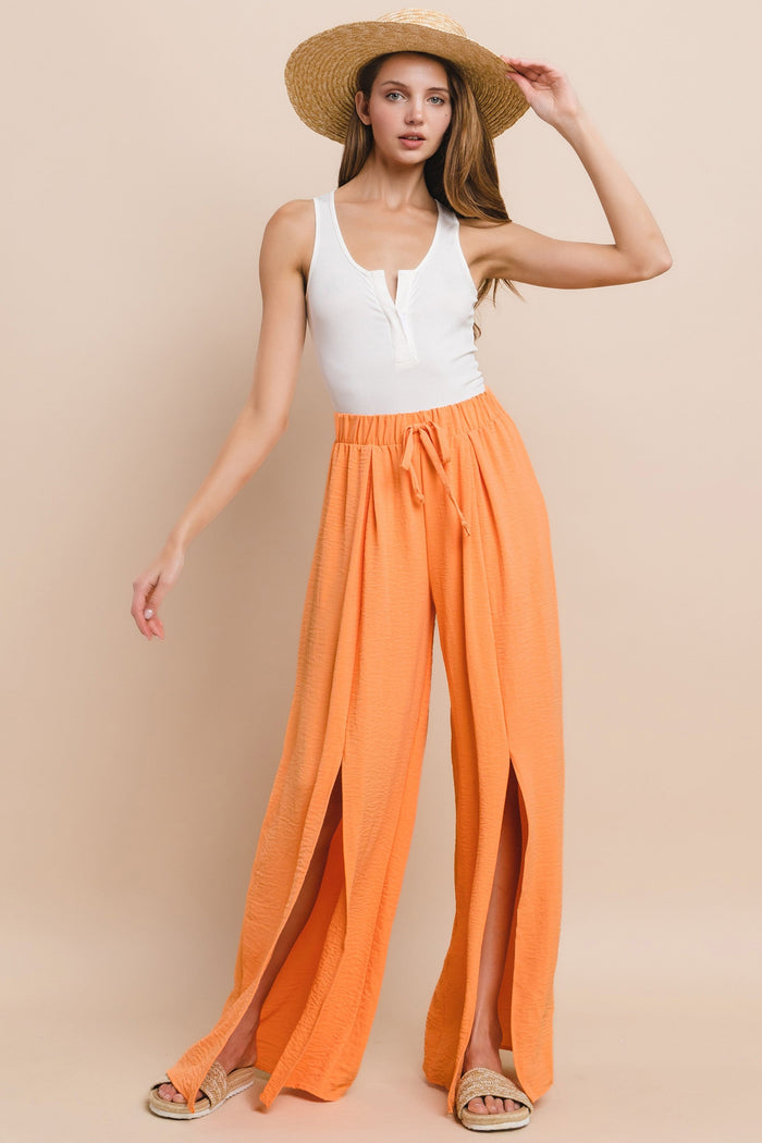 CREPE WOVEN SPLIT LEG PALAZZO PANTS W2327PF