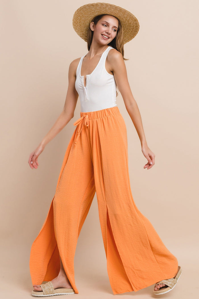 CREPE WOVEN SPLIT LEG PALAZZO PANTS W2327PF