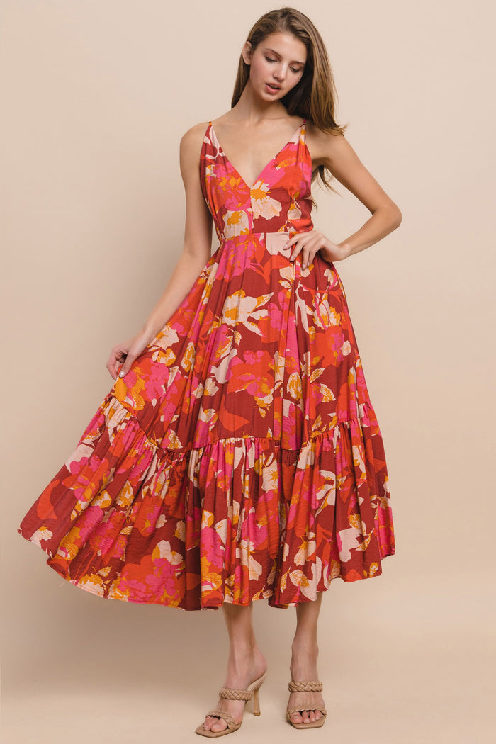 FLORAL WIDE SWEEP MIDI DRESS W3073DA