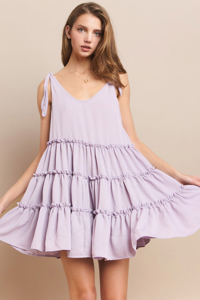 TEXTURED CREPE TIERED BABYDOLL TUNIC DRESS W3115DA