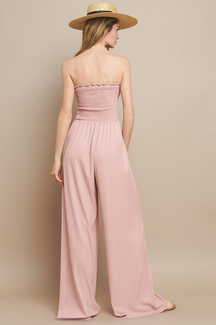 RIBBED KNIT SMOCKED TUBE JUMPSUIT W4466RA  BLUSH