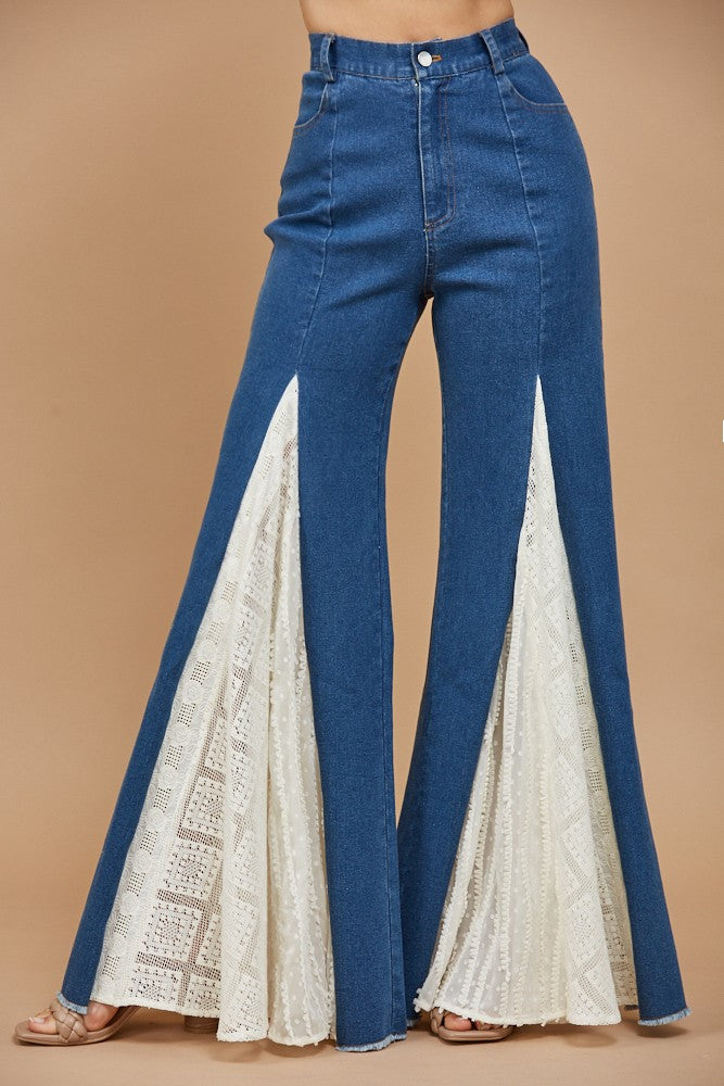 LACE DETAIL WIDE LEG JEANS W2481PIB