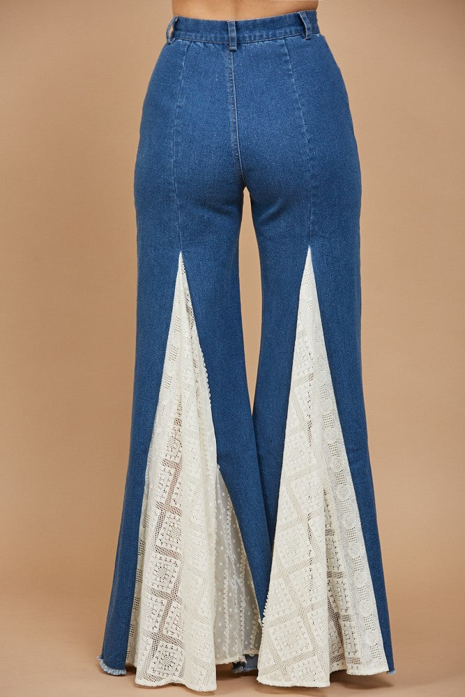 LACE DETAIL WIDE LEG JEANS W2481PIB