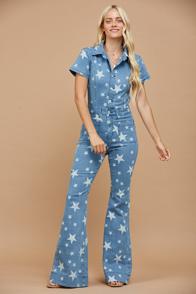 STAR DENIM FLARED JUMPSUIT W4330RIE