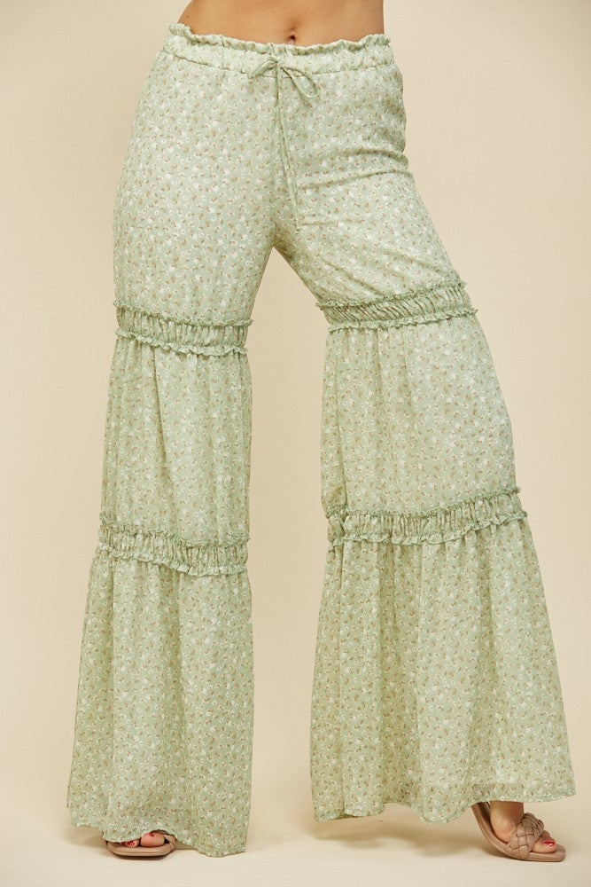 CHIFFON FLORAL PRINT TIERED PALAZZO PANTS W2373PF