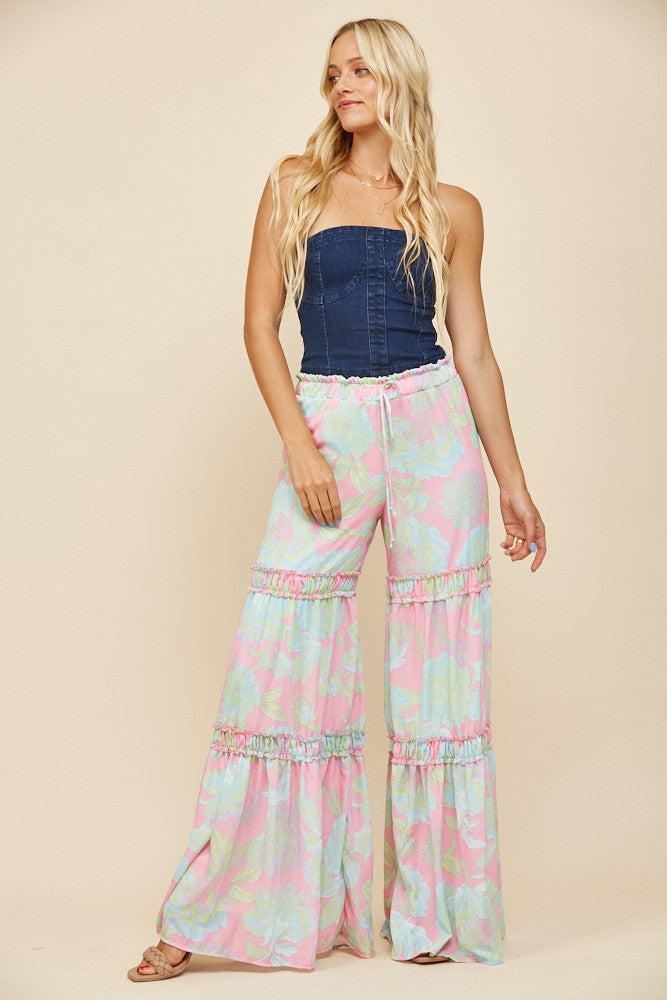 FLORAL PRINT TIERED PALAZZO PANTS W2373PC