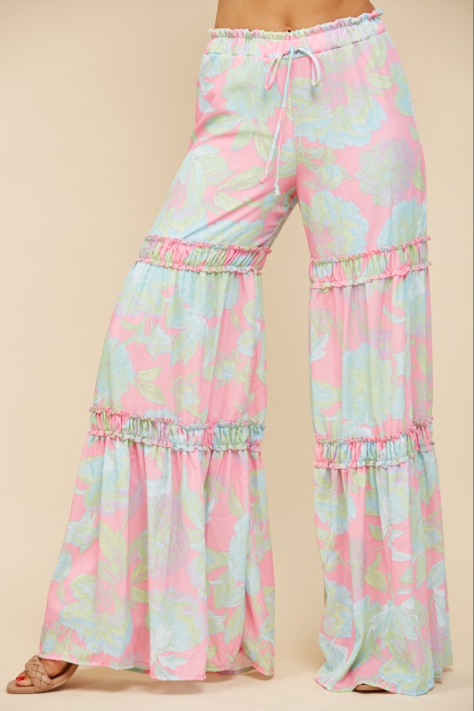 FLORAL PRINT TIERED PALAZZO PANTS W2373PC