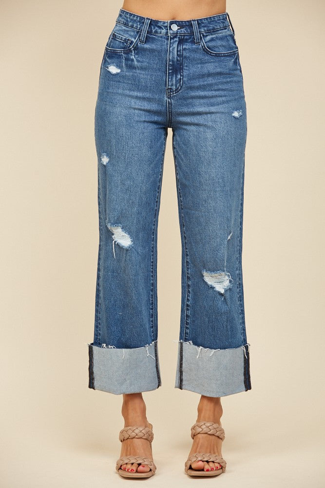 STRAIGHT LEG CUFFED LT DENIM JEANS W2321PID