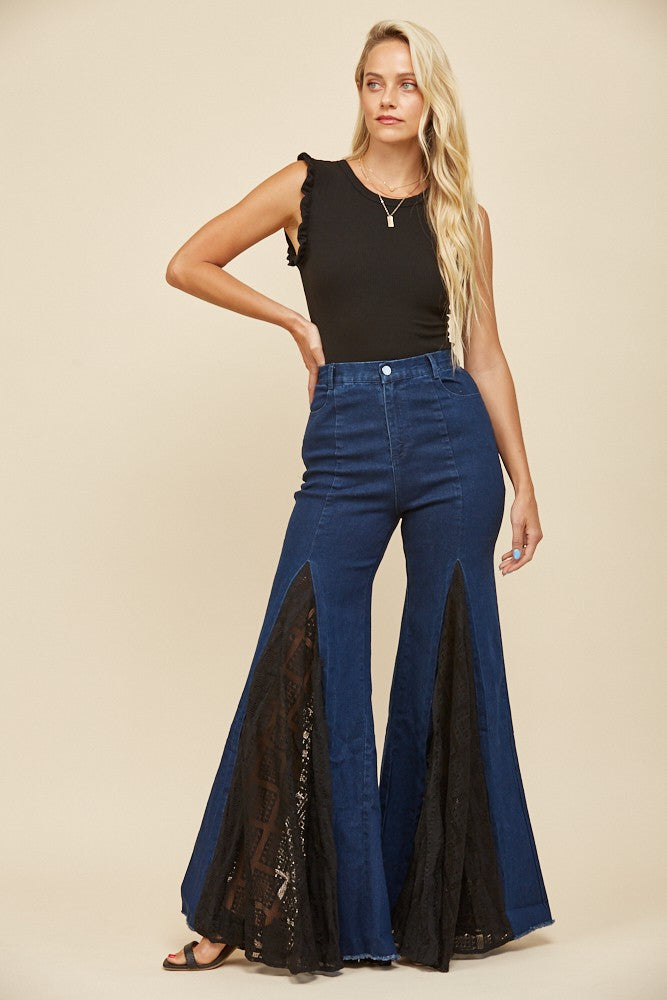 MIX MEDIA LACE DETAIL WIDE LEG JEANS W2481PIB