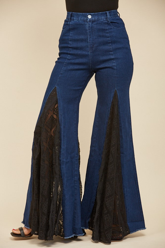 MIX MEDIA LACE DETAIL WIDE LEG JEANS W2481PIB