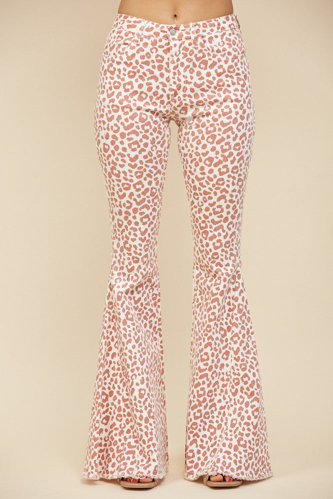 LEOPARD PRINT FLARED DENIM PANTS W2300PIB