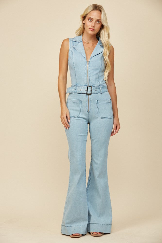 SLEEVELESS LONG DENIM JUMPSUIT - W4436RIA