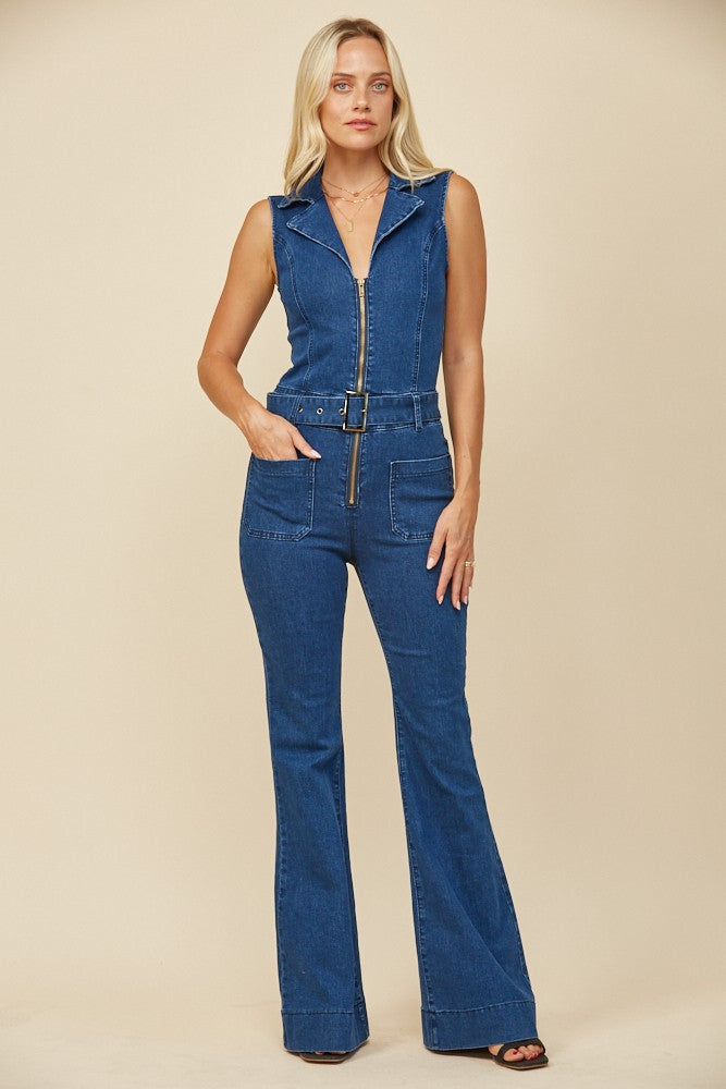 SLEEVELESS LONG DENIM JUMPSUIT - W4436RIA