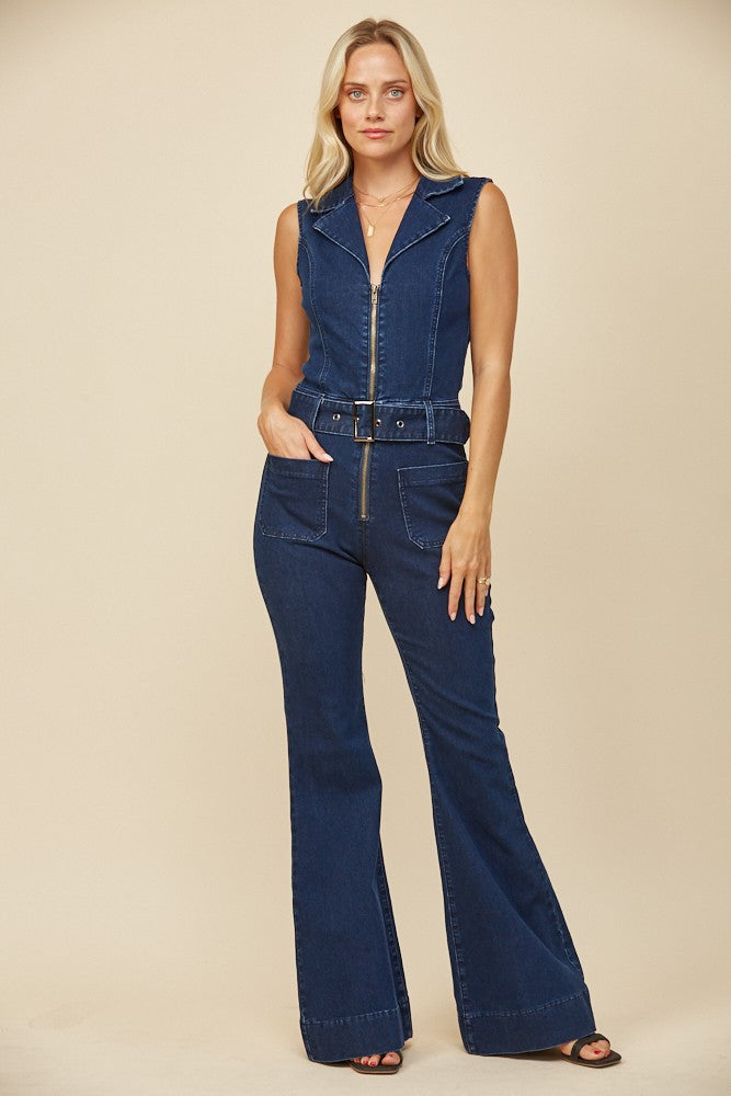 SLEEVELESS LONG DENIM JUMPSUIT - W4436RIA