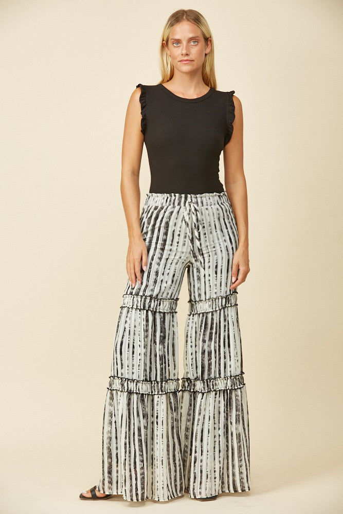 CHIFFON FLORAL PRINT TIERED PALAZZO PANTS W2373PI