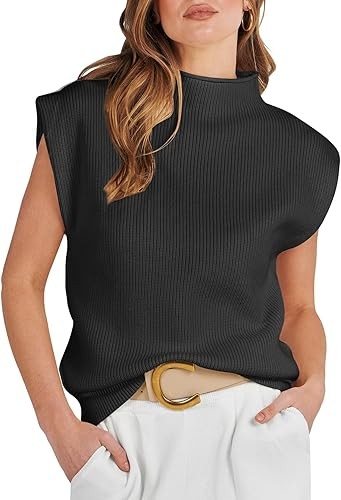 SLEEVELESS MOCK NECK RIBBED SWEATER TOP W1549TIA