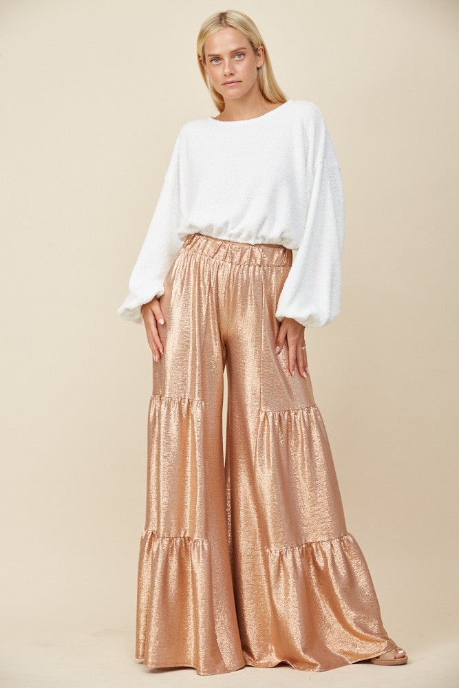 TIERED METALLIC FOIL PALAZZO PANTS W2421PA