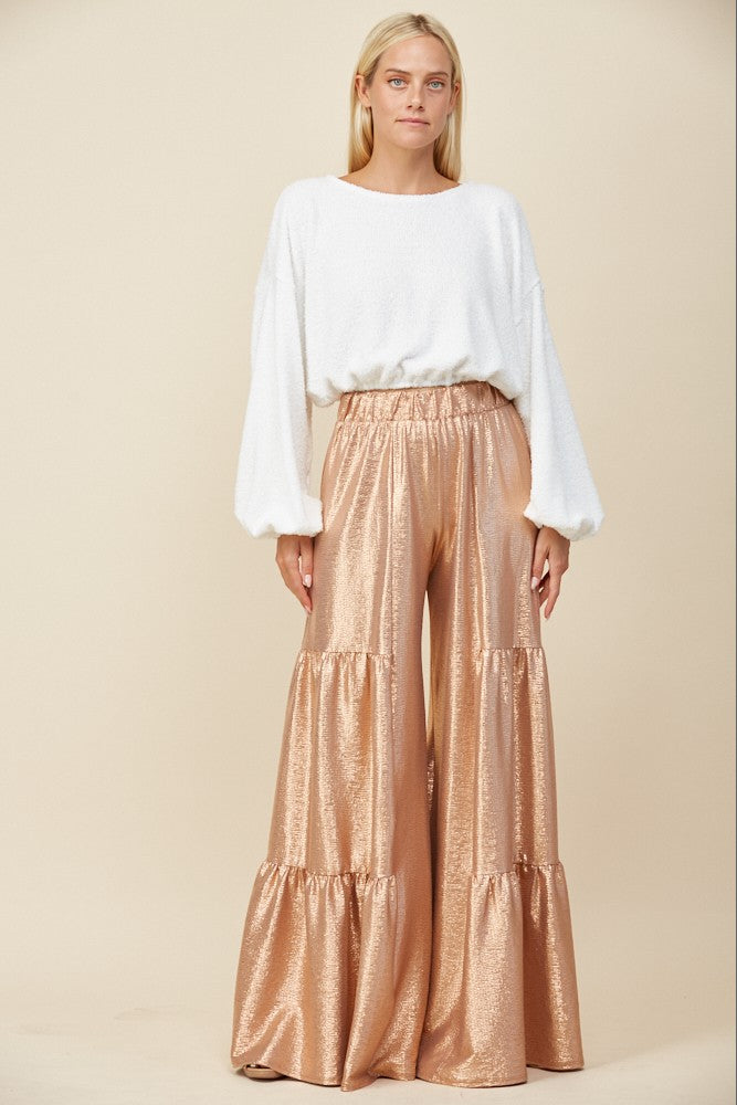 TIERED METALLIC FOIL PALAZZO PANTS W2421PA