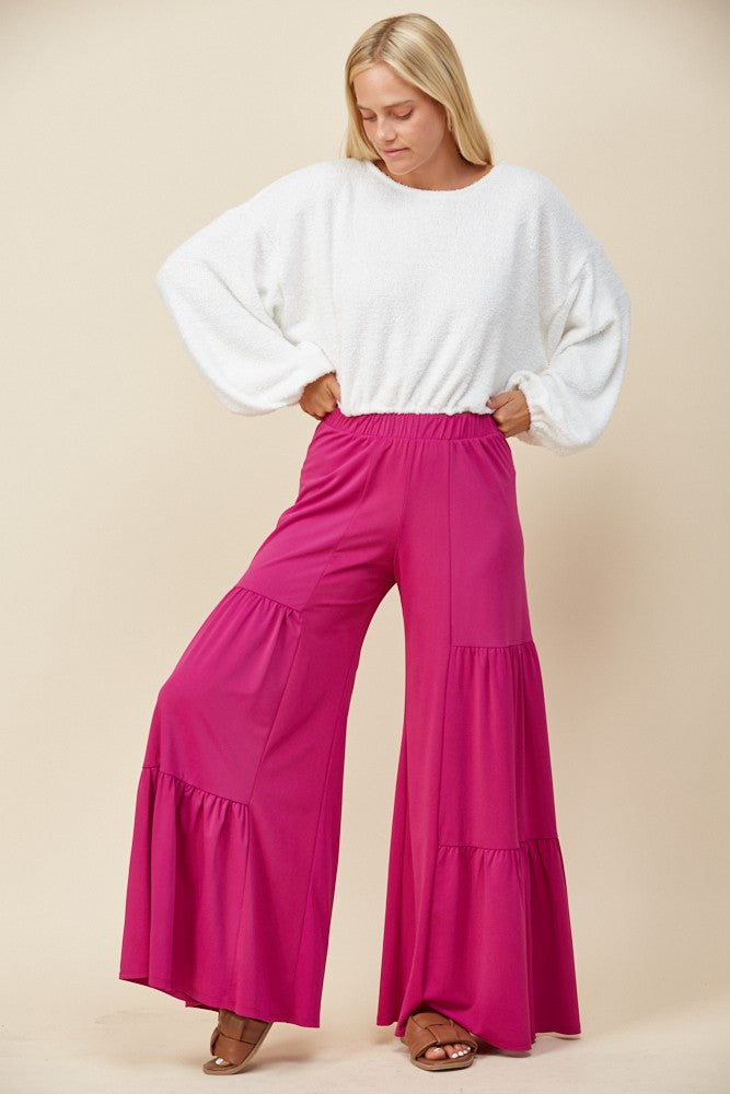 TIERED STRETCHTY YOGA PALAZZO PANTS W2421PD