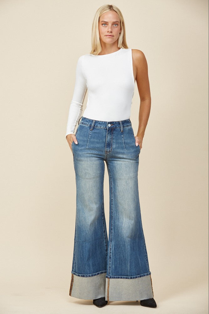 PREMIUM MID RISE CUFFED FULL LENGTH JEANS W2442PIA