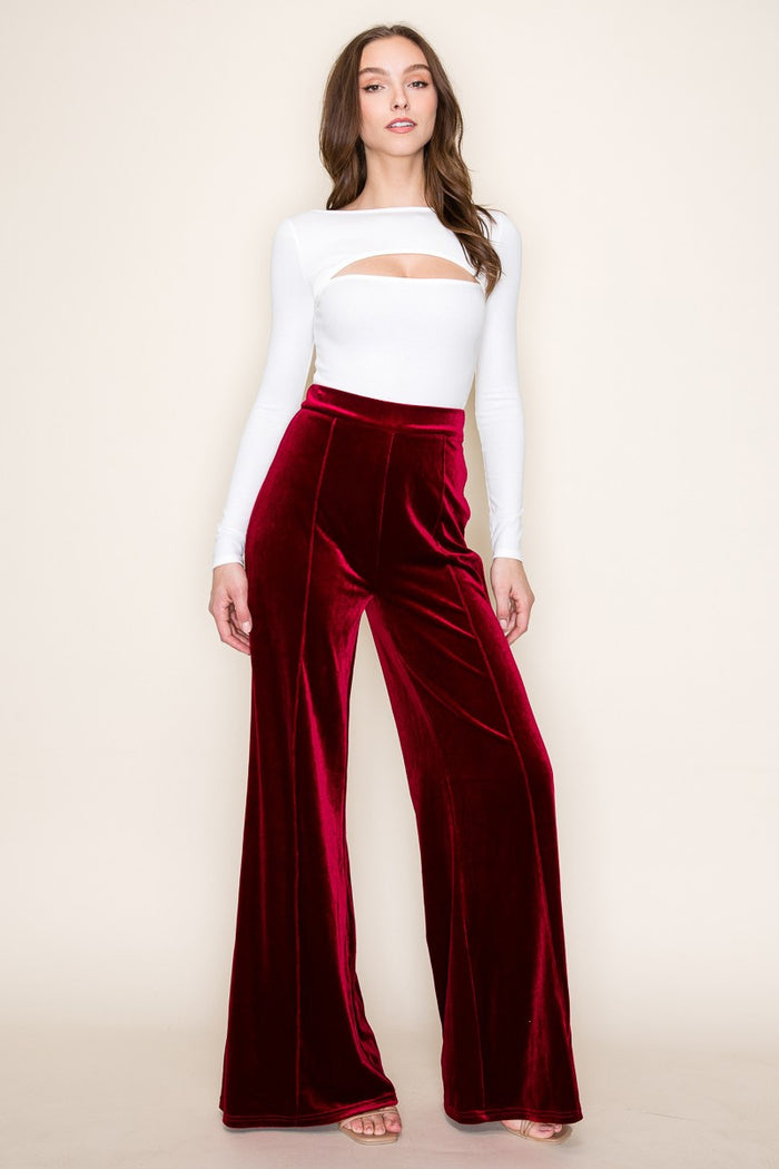 VELVET PALAZZO TROUSER PANTS W2422PIA