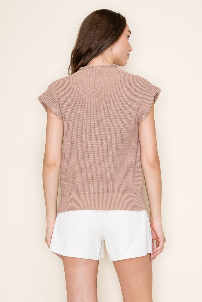 SLEEVELESS MOCK NECK RIBBED SWEATER TOP W1549TIA