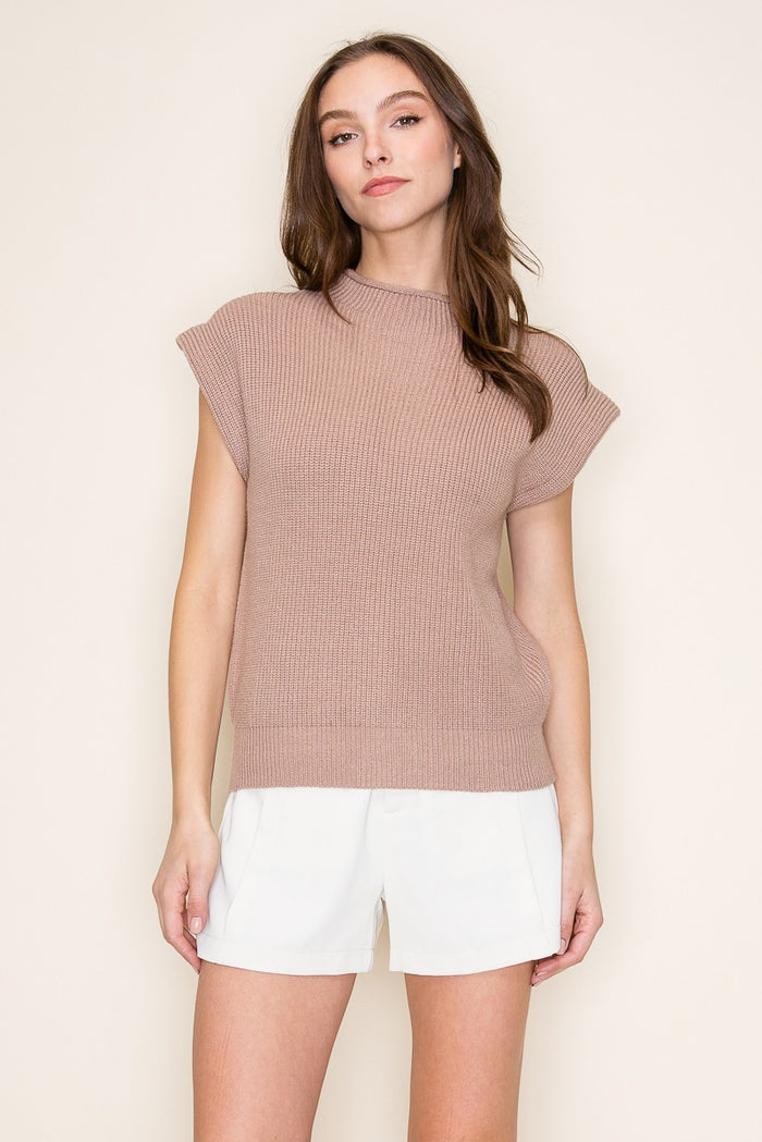 SLEEVELESS MOCK NECK RIBBED SWEATER TOP W1549TIA