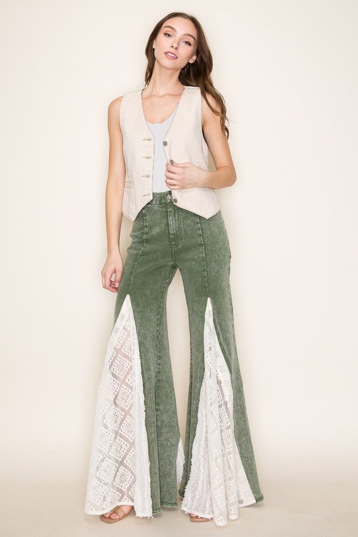 LACE DETAIL WIDE LEG JEANS W2481PIA