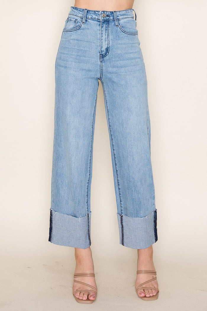 STRAIGHT LEG CUFFED LT DENIM JEANS W2321PIA