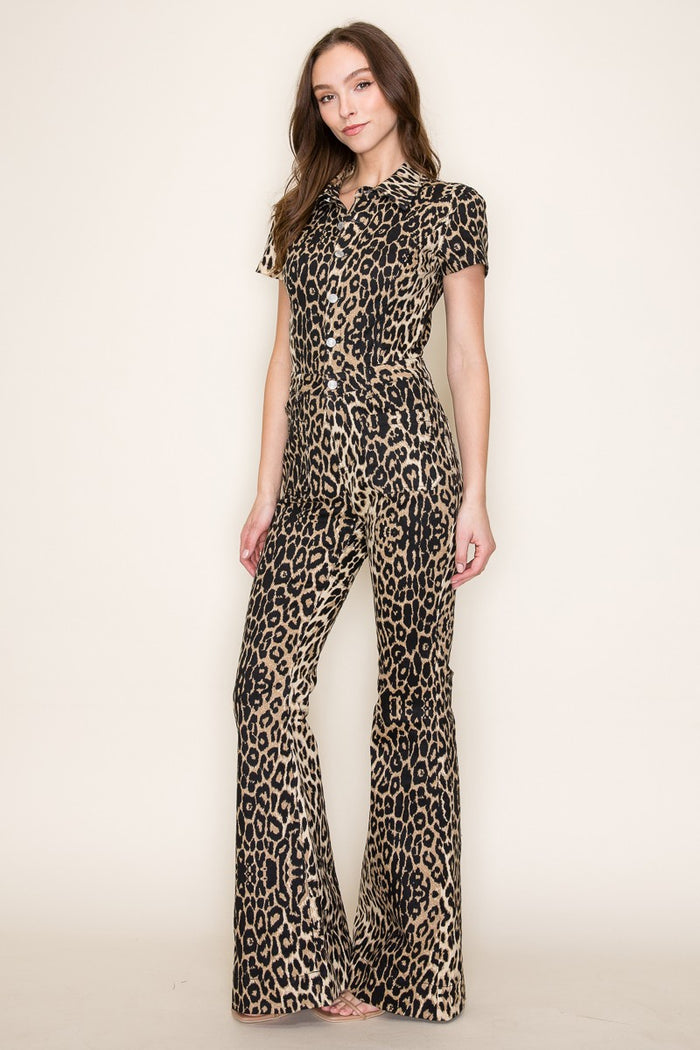 LEOPARD PRINT DENIM JUIMPSUIT W4330RIF