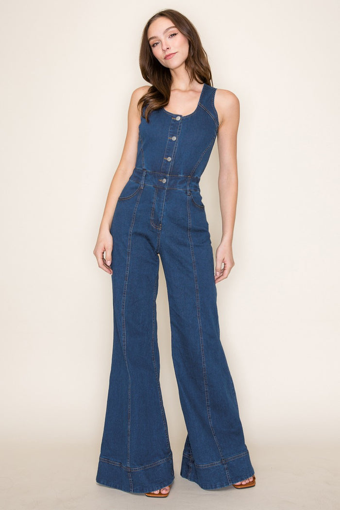 WIDE LEG DENIM JUMPSUIT W4484RIA