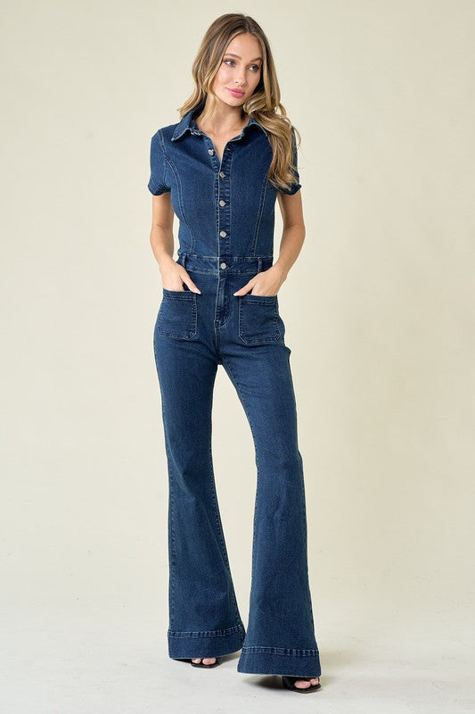 DENIM FLARED JUMPSUIT-W4330RIA – Wisteria Lane