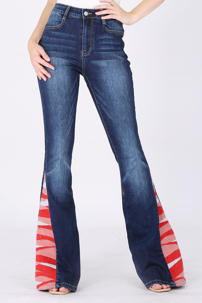 HEART EMBROIDER BELLBOTTOM JEANS W2345PIC