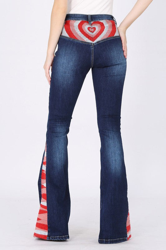 HEART EMBROIDER BELLBOTTOM JEANS W2345PIC