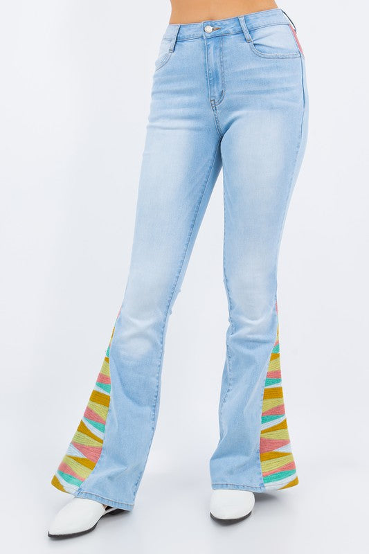 SUNRISE EMBROIDERY BOOTCUT BELLBOTTOM JEANS-W2345PIB